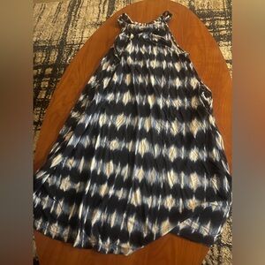 Time and Tru Navy and White Tie-Dye Halter Dress
